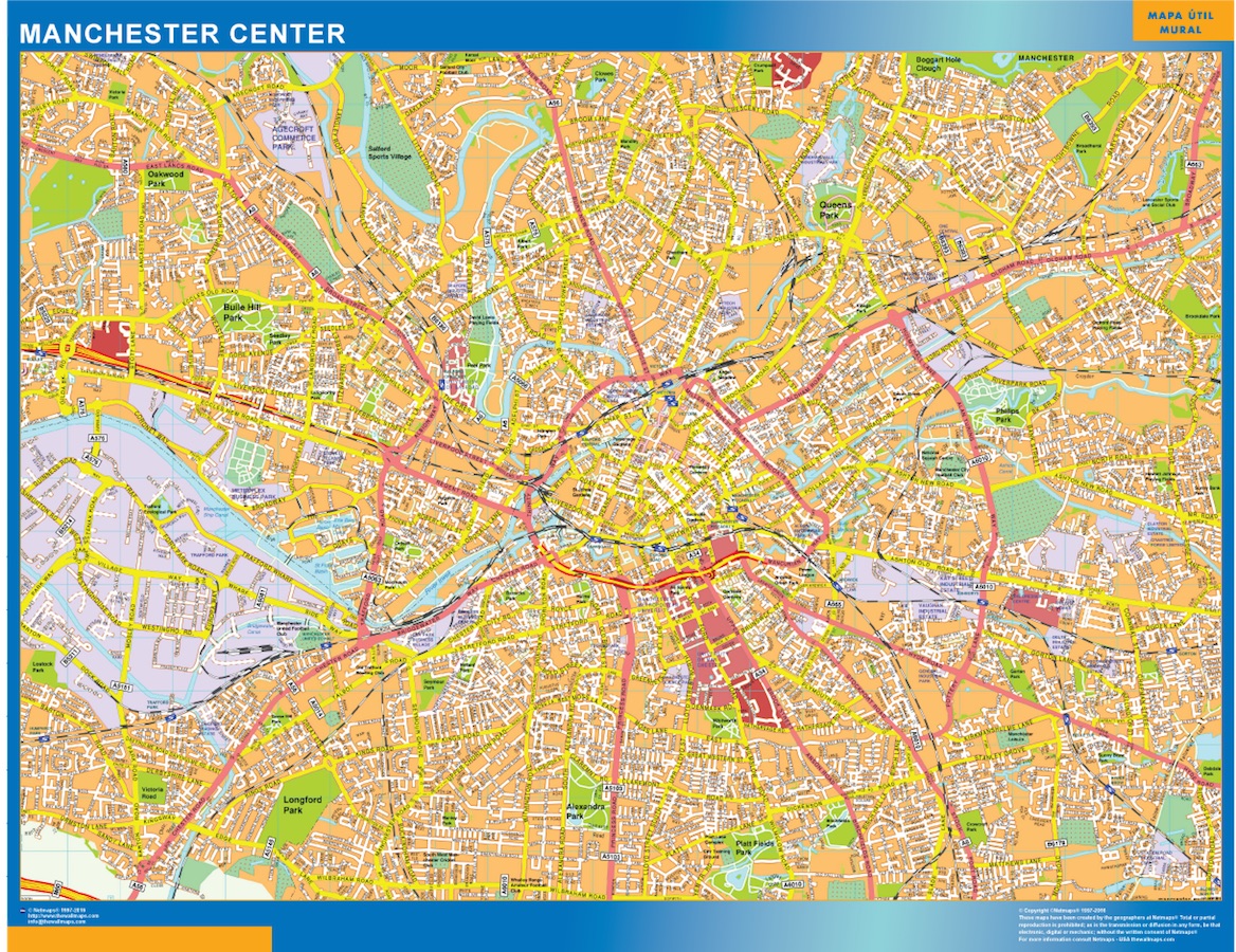 Manchester downtown karta | Väggkartor
