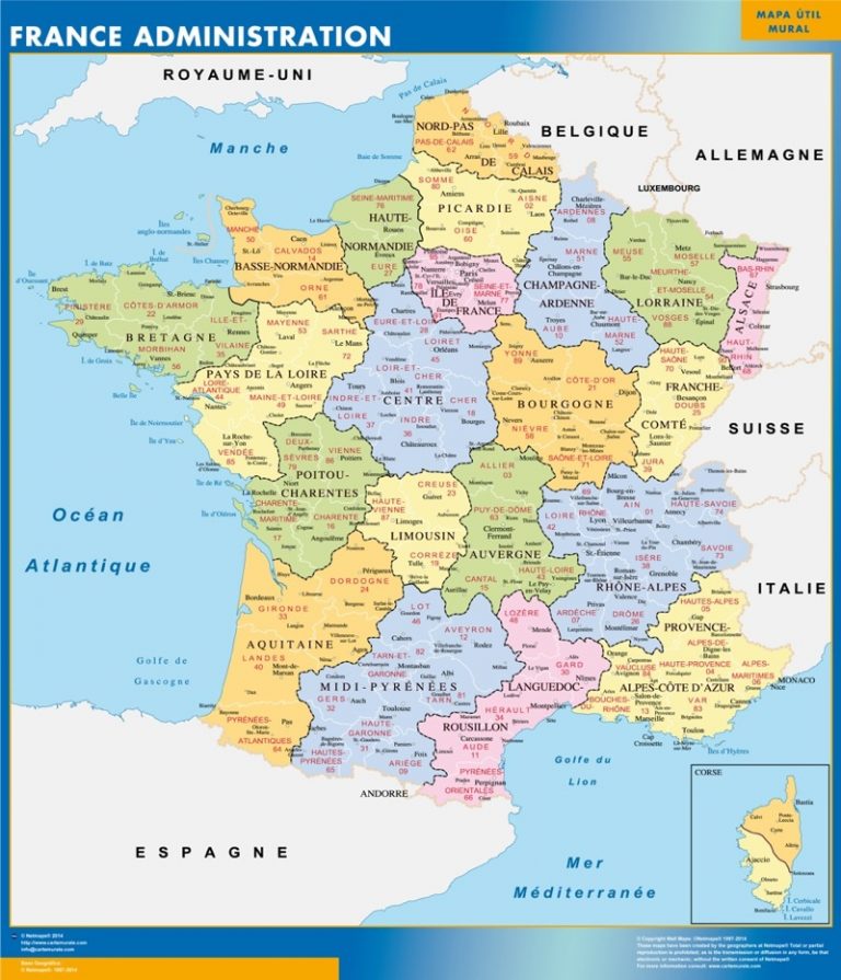 karta över Frankrike departments | Väggkartor
