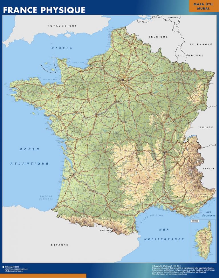 karta över Frankrike physical | Väggkartor