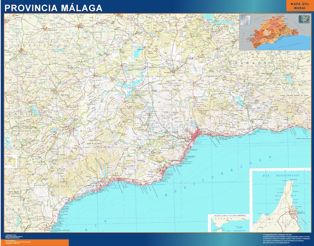 Provins Malaga karta från Spanien | Väggkartor