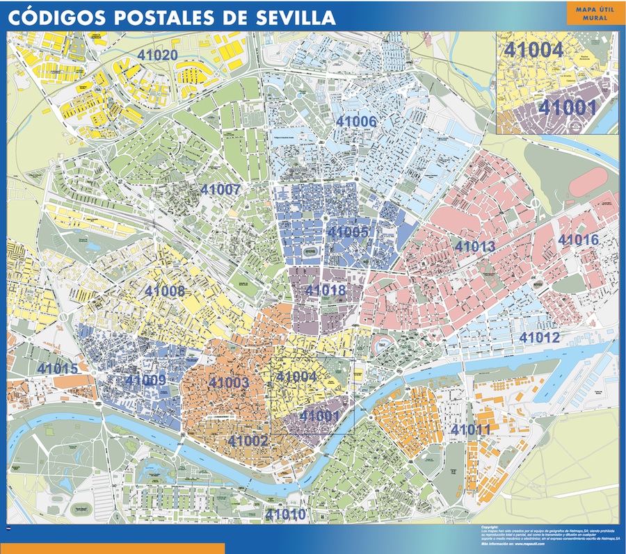 Postnummer Sevilla karta | Väggkartor